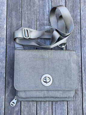 Baggallini Madrid Flap Nylon Crossbody Sterling Shimmer Gray Taupe Shoulder Bag